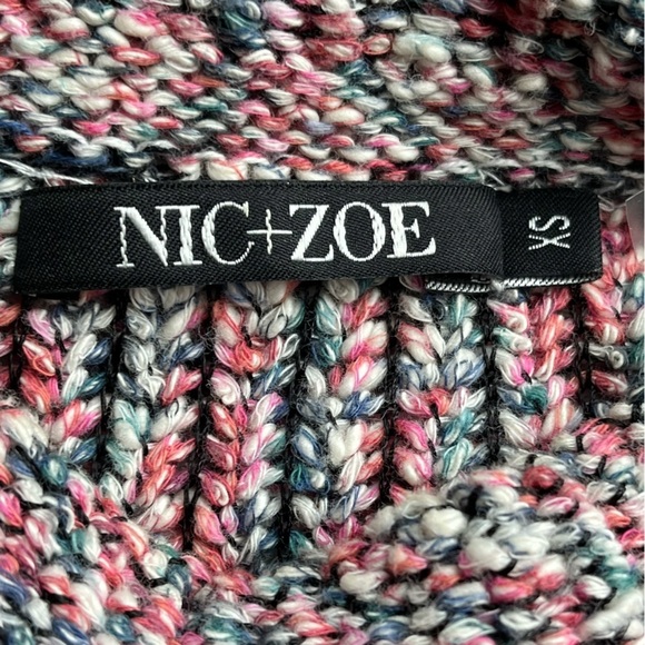 Nic+Zoe | Gray Pink Oversized Mock Neck Long Sleeve Cotton Blend Sweater, XS - Picture 5 of 6